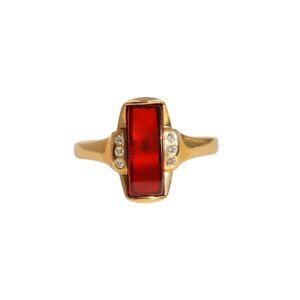 14k Gold and Diamond Lithuanian Amber Ring Size 9